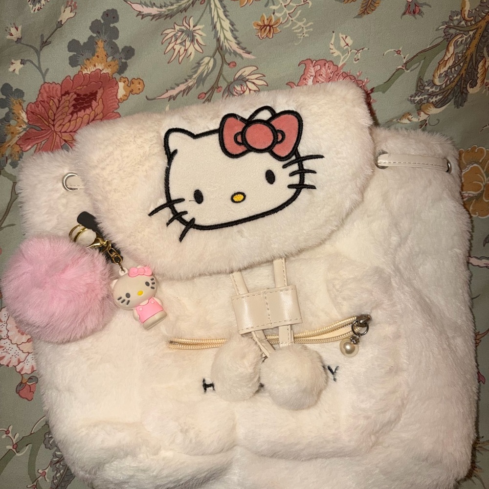 Hello Kitty Cream Plush Backpack with Pink Accents